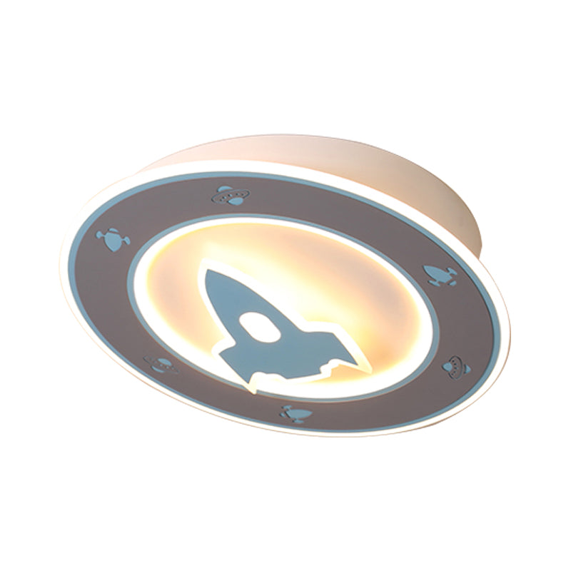Rocket Led Ceiling Light For Boys’ Room - Acrylic Flush Mount Fixture In Blue/Red