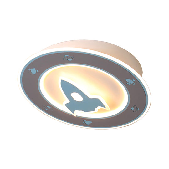 Rocket Led Ceiling Light For Boys’ Room - Acrylic Flush Mount Fixture In Blue/Red