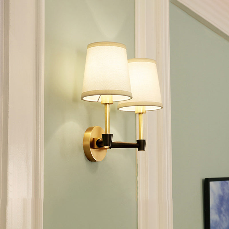 Classic Tapered Wall Mount Light Fixture - Half-Bulb Fabric Sconce In Black 2 /