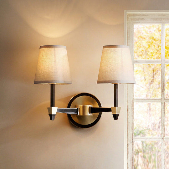 Fabric Conic Wall Light Sconce - Country Style 1/2-Head Living Room Lighting In Black