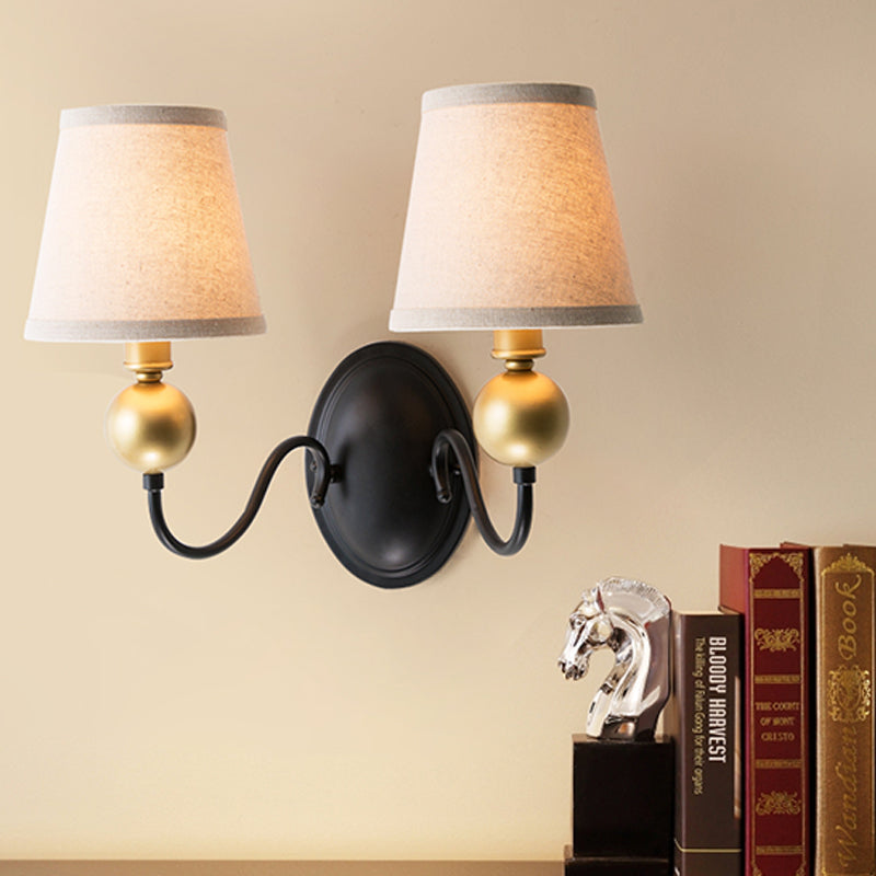 Tapered Fabric Wall Sconce Light - Rustic Bedroom Mount Lighting In White/Beige