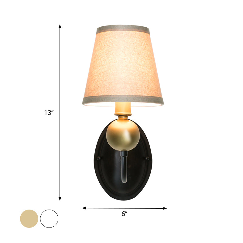 Tapered Fabric Wall Sconce Light - Rustic Bedroom Mount Lighting In White/Beige