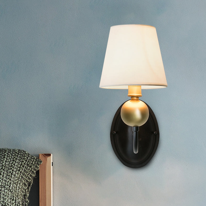 Tapered Fabric Wall Sconce Light - Rustic Bedroom Mount Lighting In White/Beige