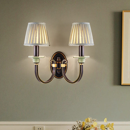 Modern Black Pleated Lampshade Wall Sconce With Twisted Arm For Bedroom