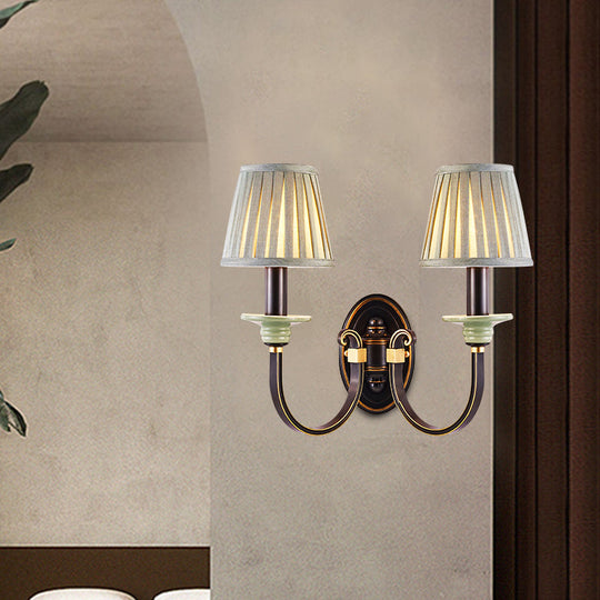 Modern Black Pleated Lampshade Wall Sconce With Twisted Arm For Bedroom
