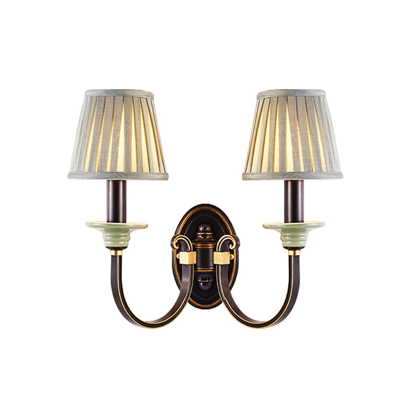 Modern Black Pleated Lampshade Wall Sconce With Twisted Arm For Bedroom