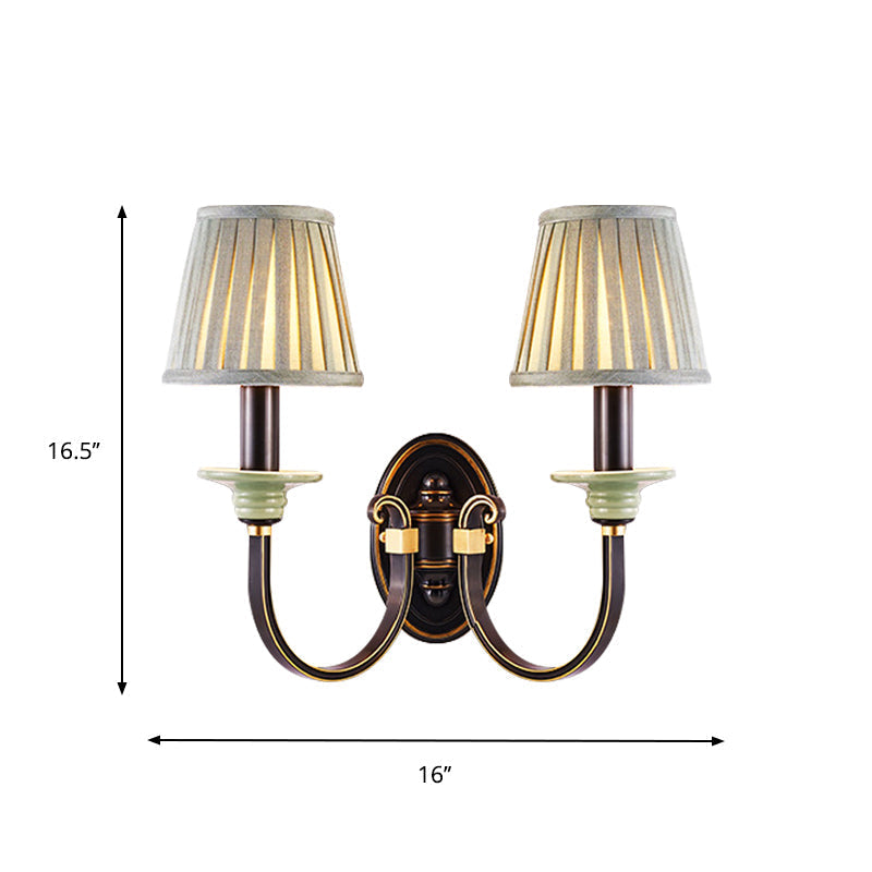 Modern Black Pleated Lampshade Wall Sconce With Twisted Arm For Bedroom