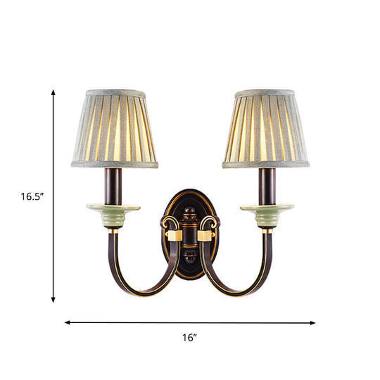 Modern Black Pleated Lampshade Wall Sconce With Twisted Arm For Bedroom