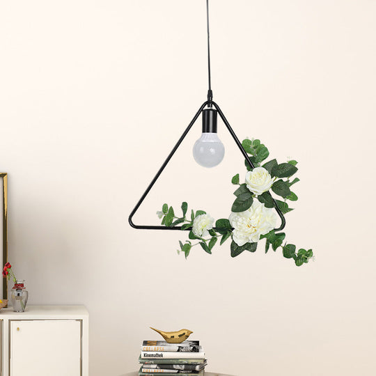 Artificial Flower Pendant With Loft Style Iron Frame - Triangle Round Square Design
