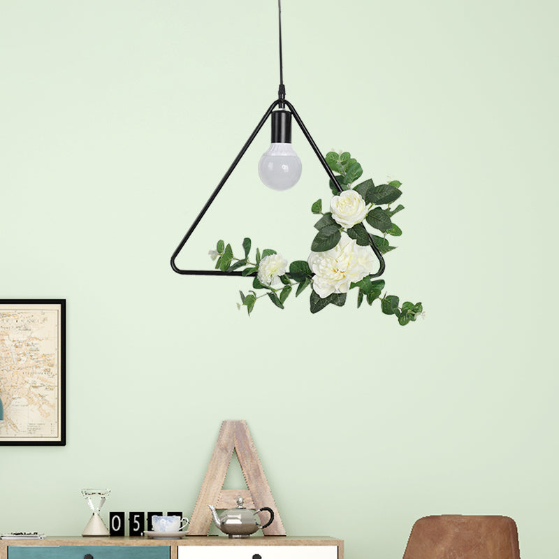 Artificial Flower Pendant With Loft Style Iron Frame - Triangle Round Square Design