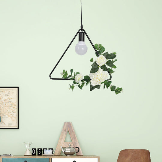 Artificial Flower Pendant With Loft Style Iron Frame - Triangle Round Square Design
