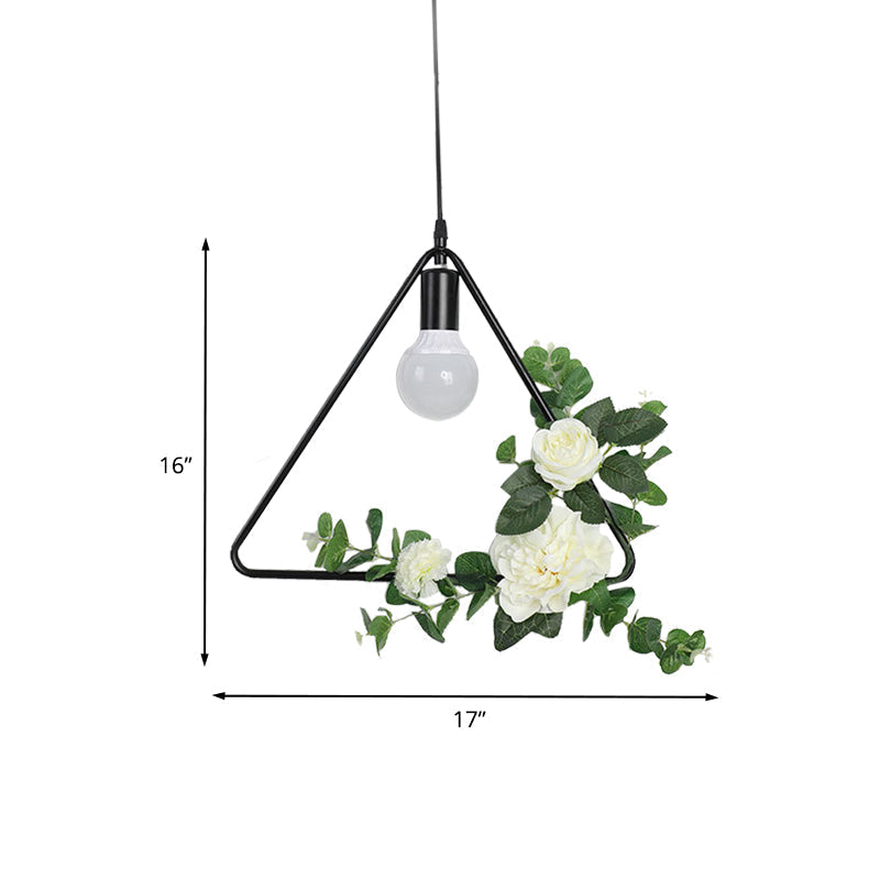 Artificial Flower Pendant With Loft Style Iron Frame - Triangle Round Square Design