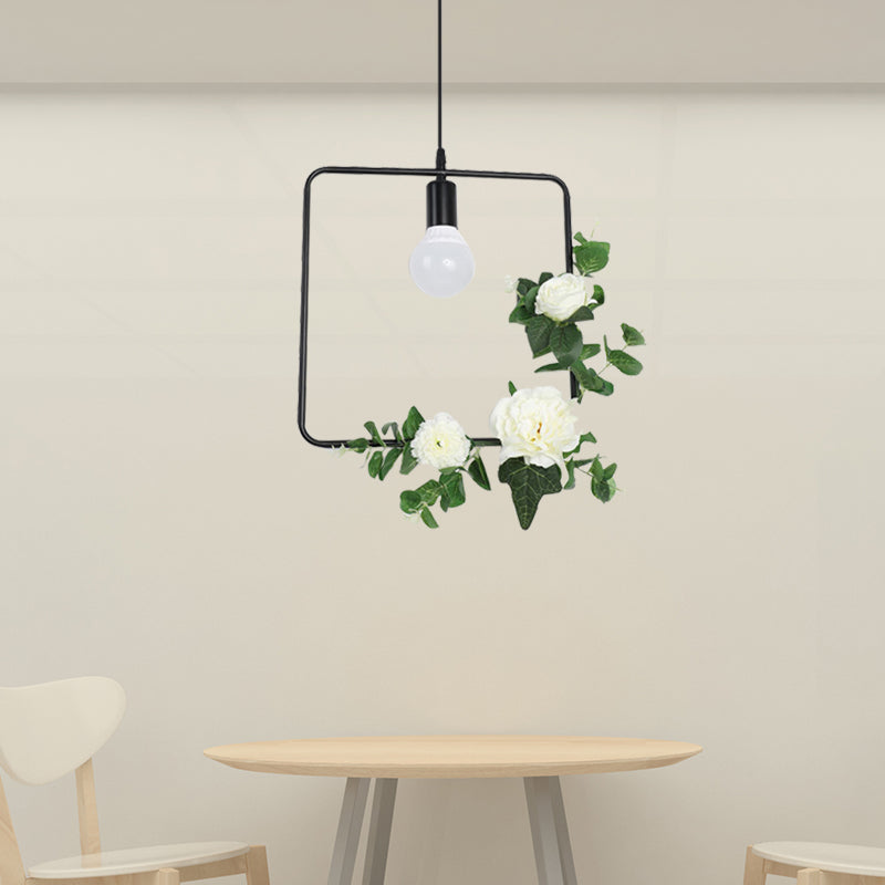 Artificial Flower Pendant With Loft Style Iron Frame - Triangle Round Square Design