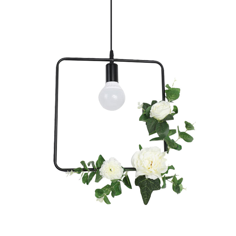 Artificial Flower Pendant With Loft Style Iron Frame - Triangle Round Square Design