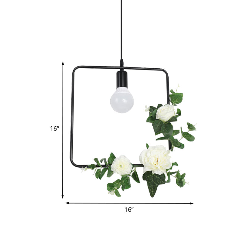 Artificial Flower Pendant With Loft Style Iron Frame - Triangle Round Square Design