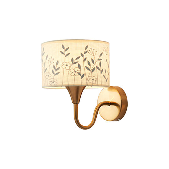 Deer/Leaf Pattern Brass Wall Sconce With Gooseneck Arm For Classic Bedroom Lighting