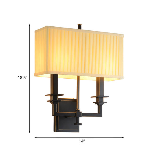 Classic White Rectangle Wall Light Fixture - Half-Light Fabric Sconce