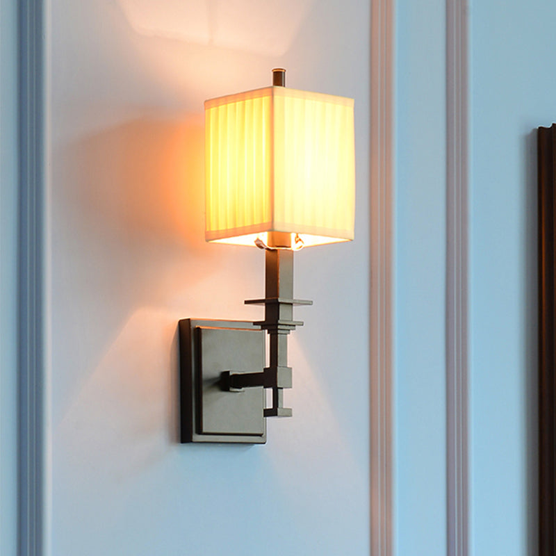 Classic White Rectangle Wall Light Fixture - Half-Light Fabric Sconce