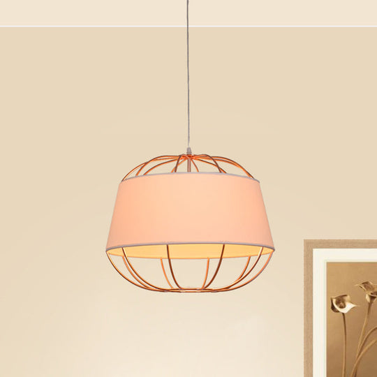 Country Style 1-Bulb Pendant Light Kit - Tapered Drum Fabric Hanging Lamp In White/Black With Wire