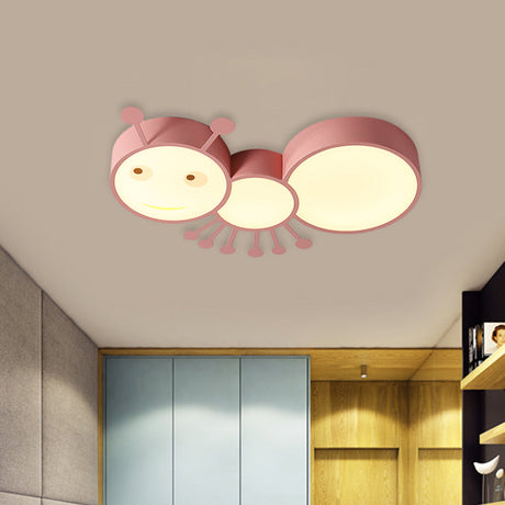 Ant Baby Led Ceiling Lamp In White/Pink/Blue - Cartoon Iron Flush Mount Lighting Pink