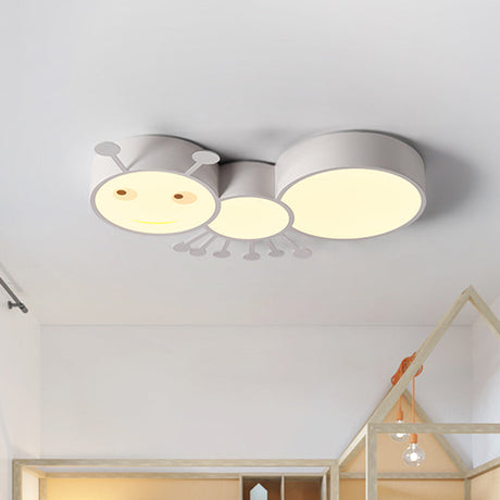 Ant Baby Led Ceiling Lamp In White/Pink/Blue - Cartoon Iron Flush Mount Lighting White