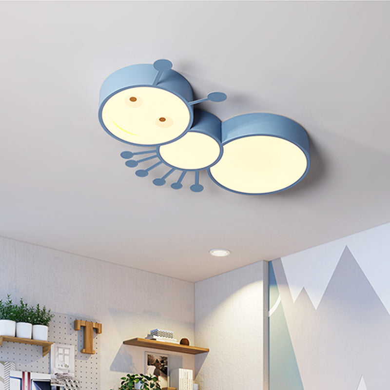 Ant Baby Led Ceiling Lamp In White/Pink/Blue - Cartoon Iron Flush Mount Lighting