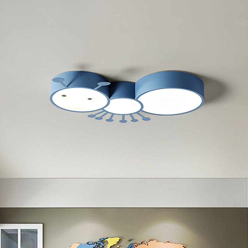 Ant Baby Led Ceiling Lamp In White/Pink/Blue - Cartoon Iron Flush Mount Lighting