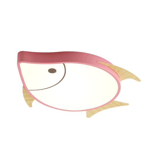 Kids’ Cartoon Fish Led Ceiling Lamp In White/Pink/Blue With Wood Accents