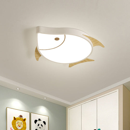 Kids’ Cartoon Fish Led Ceiling Lamp In White/Pink/Blue With Wood Accents