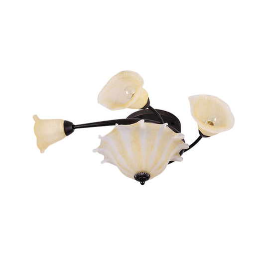 Countryside Whirled Frosted Glass Flush Mount Ceiling Lighting In Black - 3 - Light Lamp