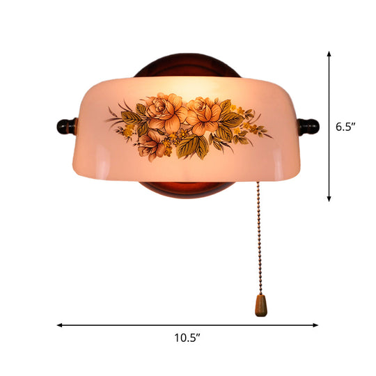 Floral Pattern Wall Light - American Garden Style With Pull Chain