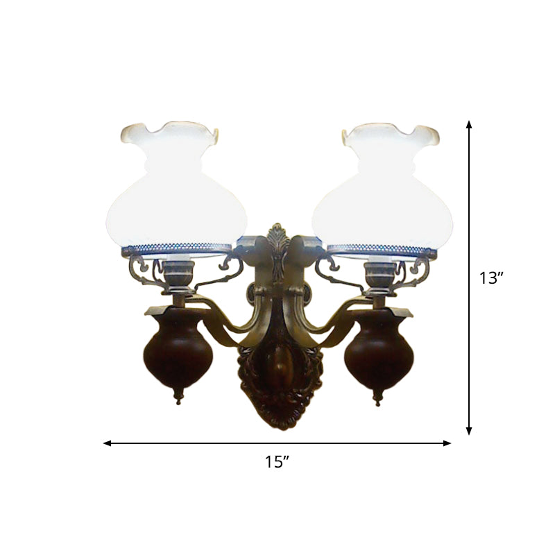 Handmade Opaline Glass Wall Sconce In Bronze - Rustic Style