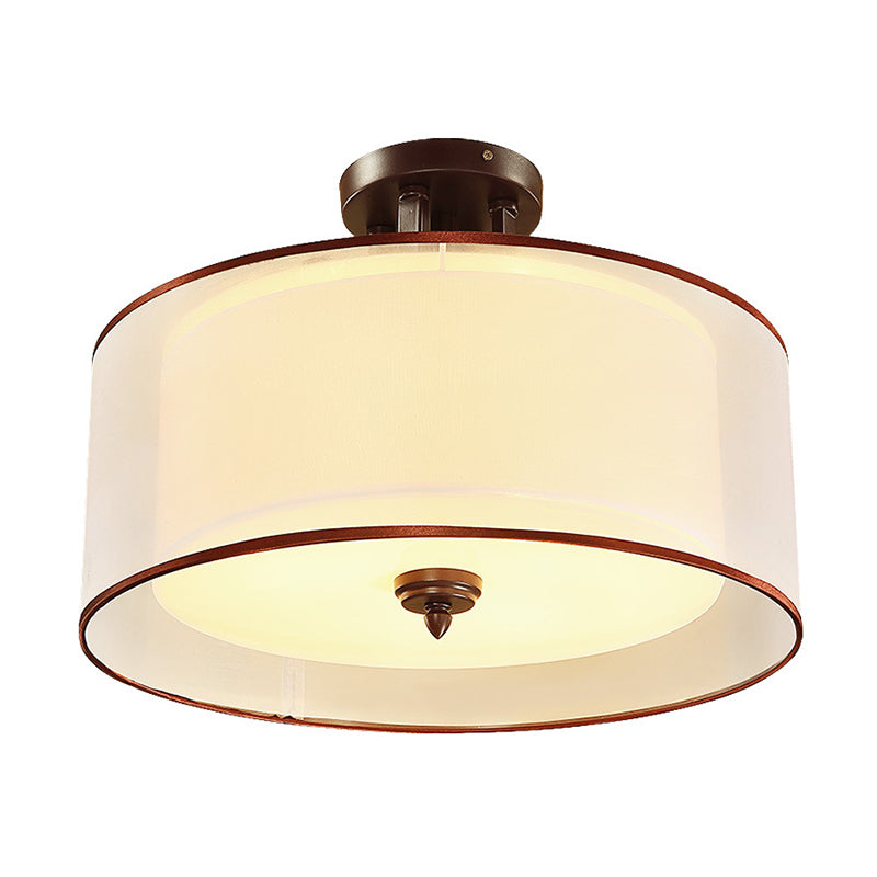 Classic Style Double Drum Shade Semi Flush Ceiling Mounted Fixture - 3/5 Lights Black 16’/19.5’ Wide