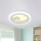 White Round Flushmount Light Nordic Led Acrylic Lamp - 16/19.5 Dia Rabbit And Star Pattern