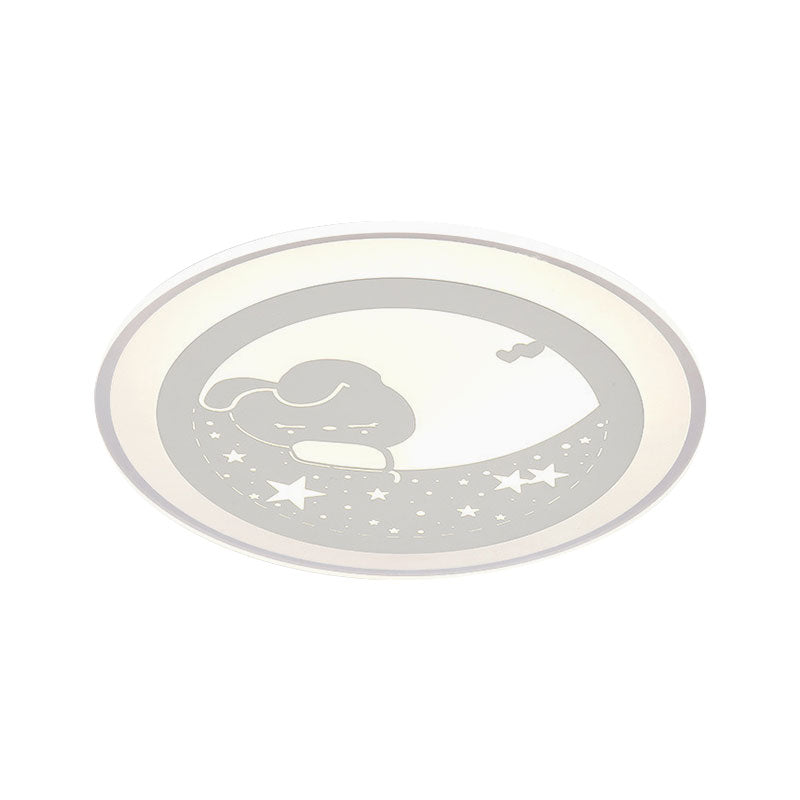 White Round Flushmount Light Nordic Led Acrylic Lamp - 16’/19.5’ Dia Rabbit And Star Pattern