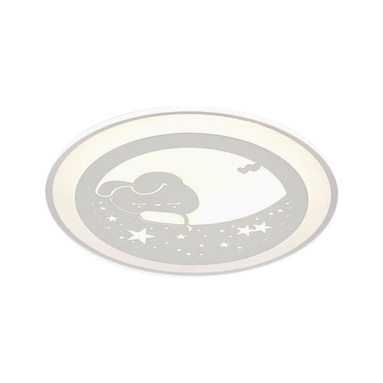 White Round Flushmount Light Nordic Led Acrylic Lamp - 16’/19.5’ Dia Rabbit And Star Pattern