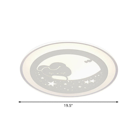 White Round Flushmount Light Nordic Led Acrylic Lamp - 16’/19.5’ Dia Rabbit And Star Pattern