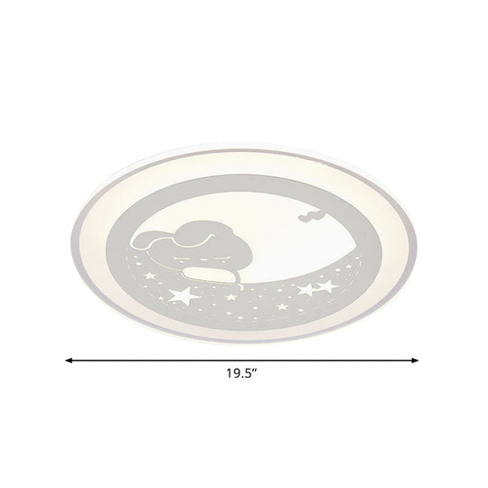 White Round Flushmount Light Nordic Led Acrylic Lamp - 16’/19.5’ Dia Rabbit And Star Pattern