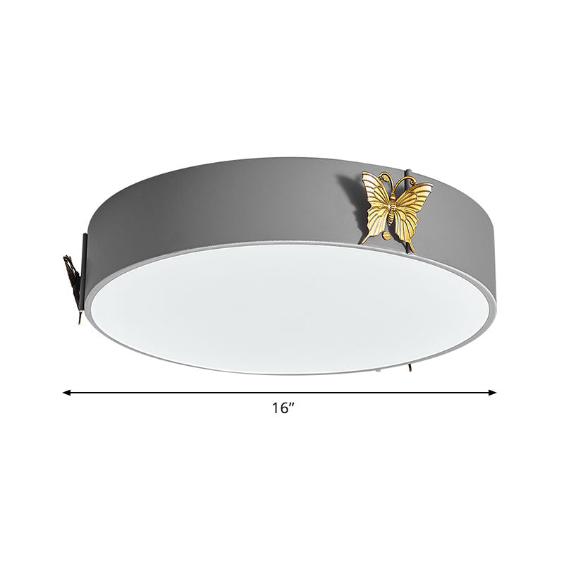 Grey Nordic Butterfly Drum Led Ceiling Light For Bedroom With White/Warm
