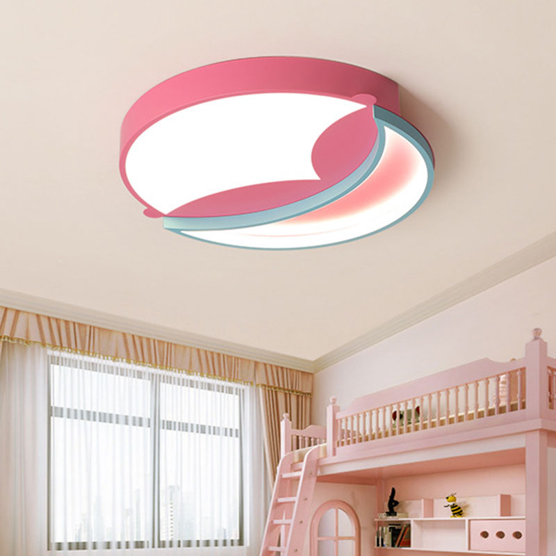 Round Flushmount Lamp: Pink & Blue Led Metallic Fixture In White/Warm Light 18’/22’ Wide / 18’ White