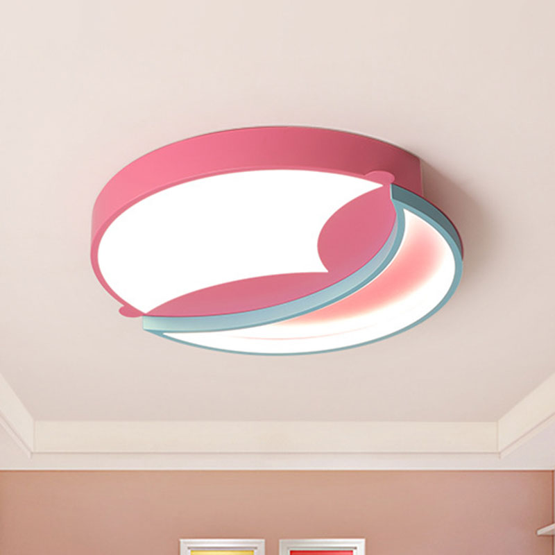 Round Flushmount Lamp: Pink & Blue Led Metallic Fixture In White/Warm Light 18’/22’ Wide