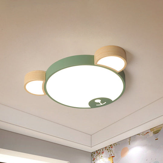 Nordic Grey/Green Metallic Bear Head Flushmount Led Ceiling Light In Warm/White 18/21.5 Wide