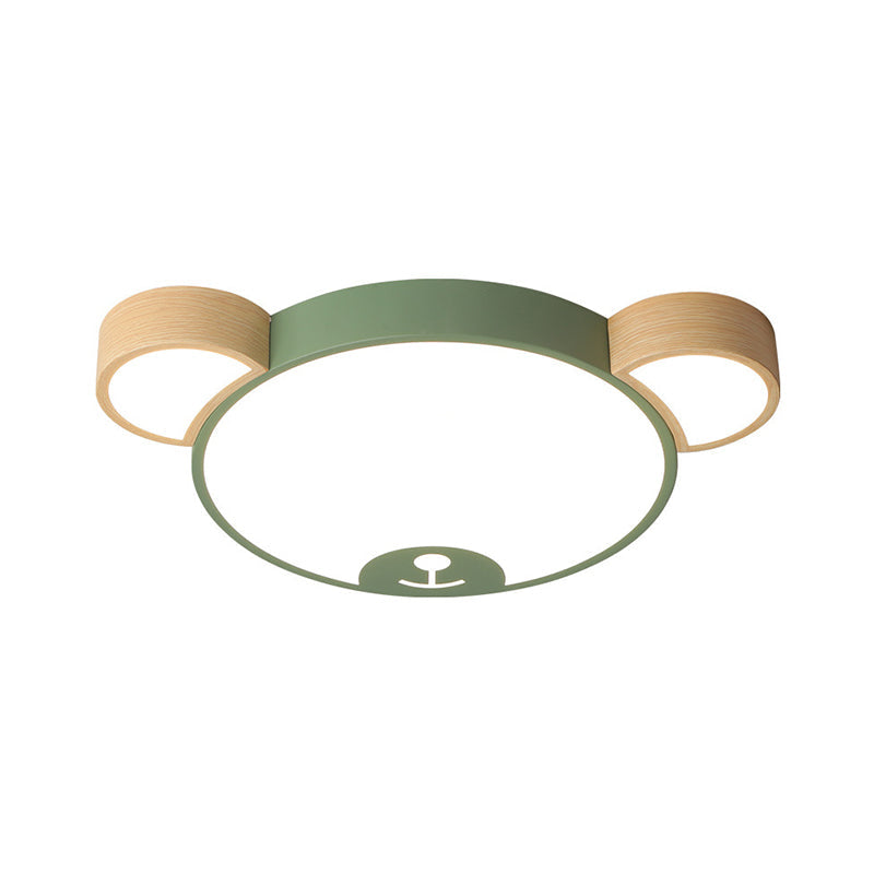 Nordic Grey/Green Metallic Bear Head Flushmount Led Ceiling Light In Warm/White 18’/21.5’ Wide
