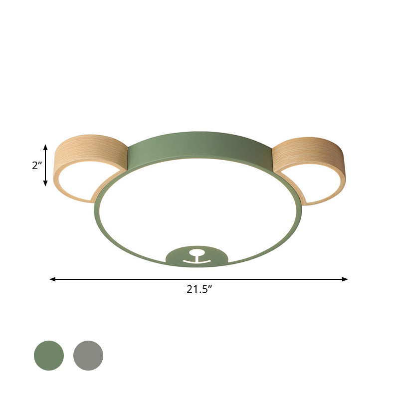 Nordic Grey/Green Metallic Bear Head Flushmount Led Ceiling Light In Warm/White 18/21.5 Wide