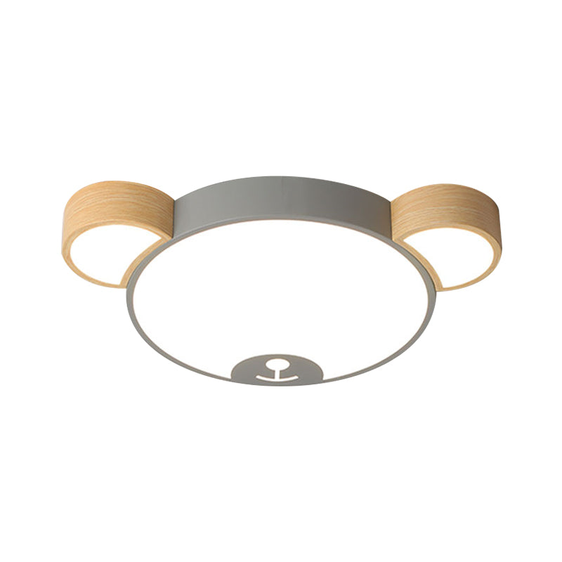 Nordic Grey/Green Metallic Bear Head Flushmount Led Ceiling Light In Warm/White 18’/21.5’ Wide