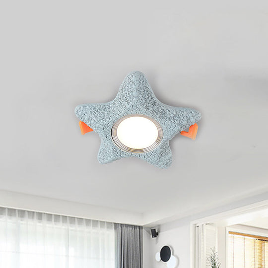 Cartoon Resin Led Starfish Flush Mount Ceiling Light In White/Warm Blue / White