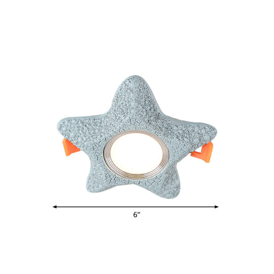Cartoon Resin Led Starfish Flush Mount Ceiling Light In White/Warm Blue