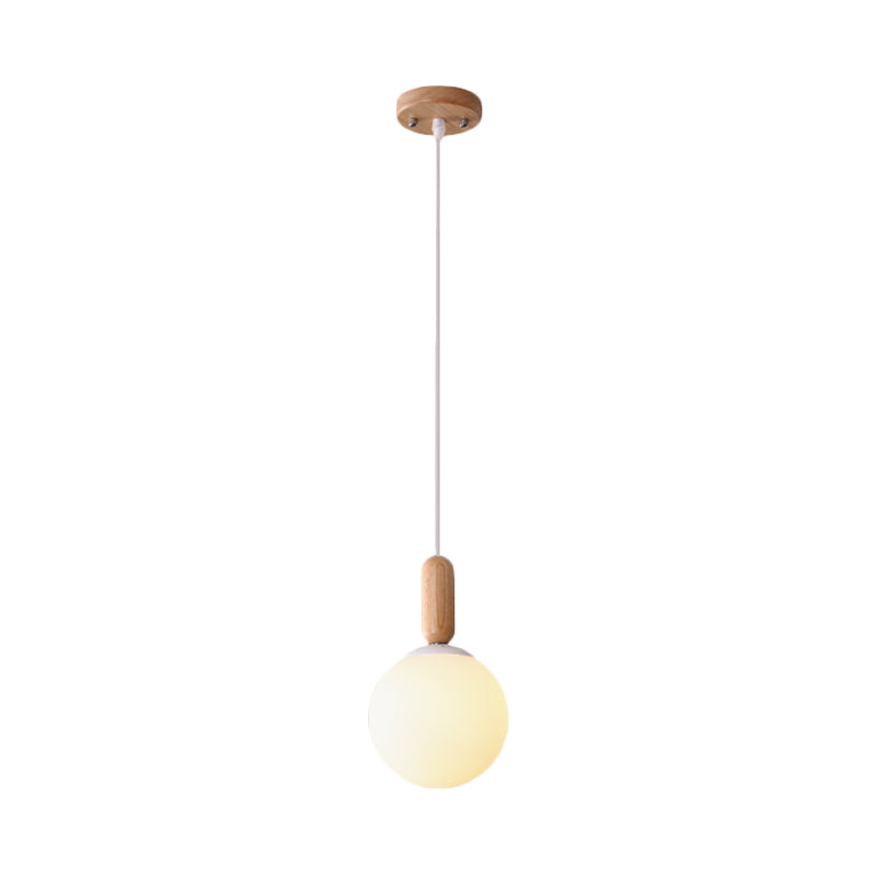 Sleek Kitchen Pendant Light: White/Cognac Glass Minimalist Design With Wood Grip