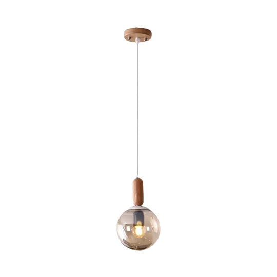 Sleek Kitchen Pendant Light: White/Cognac Glass Minimalist Design With Wood Grip