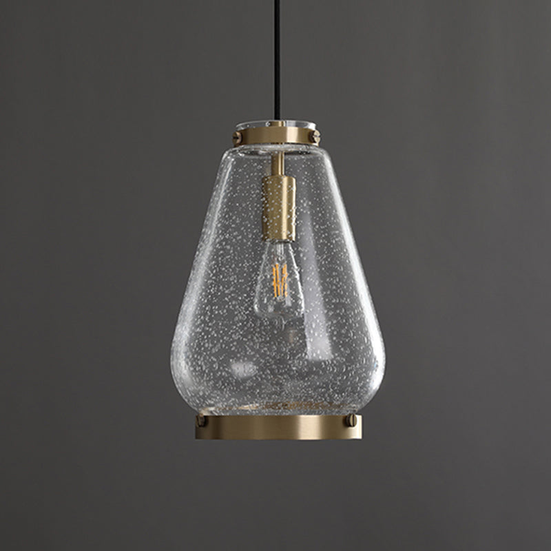 Seeded Glass Pendant Light With Brass Rim - Perfect For Bedrooms
